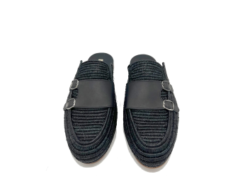 Black Natural Raffia Shoes
