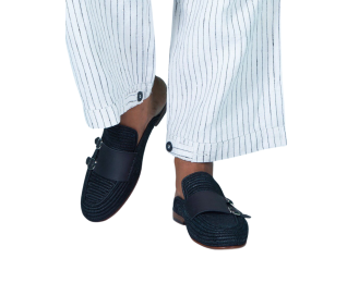 Black Natural Raffia Shoes