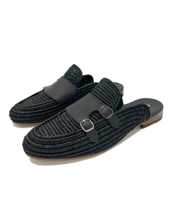 Black Natural Raffia Shoes