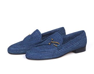 Blue Raffia Moccasin Shoes