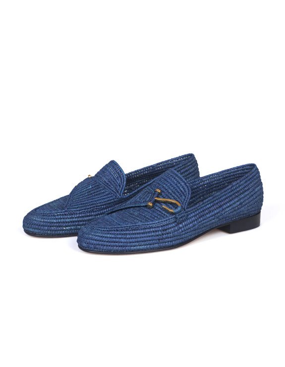 Blue Raffia Moccasin Shoes
