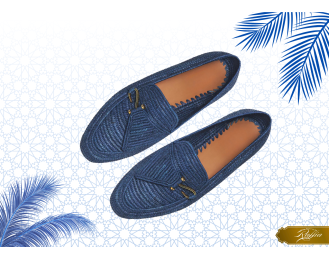 Blue Raffia Moccasin Shoes