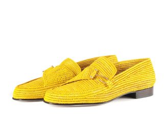 Yellow Raffia Moccasin Shoes