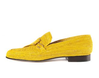 Yellow Raffia Moccasin Shoes
