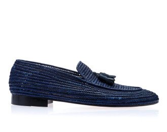 Blue Mocassin Raffia Shoes