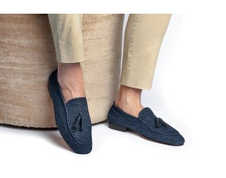 Blue Mocassin Raffia Shoes
