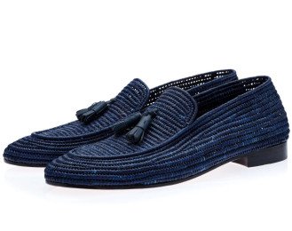 Blue Mocassin Raffia Shoes