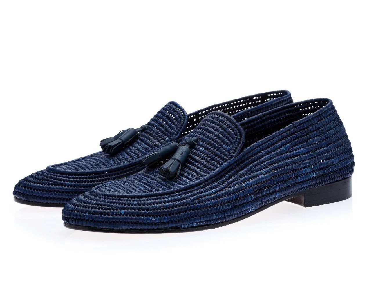 Blue Mocassin Raffia Shoes