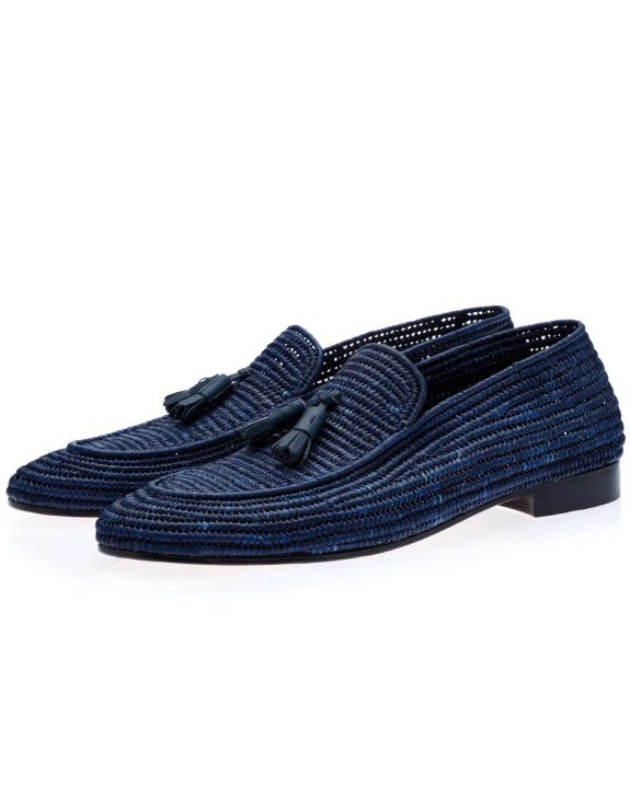 Blue Mocassin Raffia Shoes