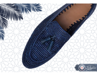 Blue Mocassin Raffia Shoes