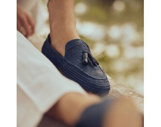 Blue Mocassin Raffia Shoes