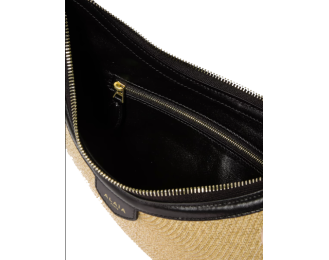 Demi Leather-Trimmed Raffia Shoulder Bag |  Versatile Handbag