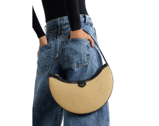 Demi Leather-Trimmed Raffia Shoulder Bag |  Versatile Handbag