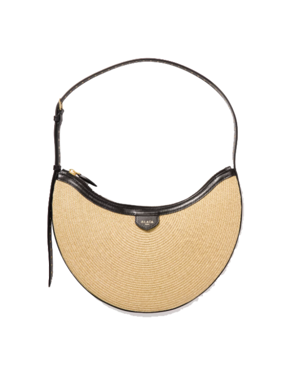 Demi Leather-Trimmed Raffia Shoulder Bag |  Versatile Handbag