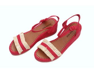 Raffia Heeled Sandals Mira | Red With Natural