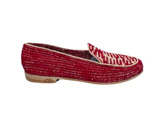 SHOES RAFFIA RED WITH NATURAL ACCENTS