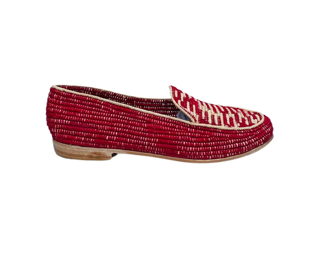 SHOES RAFFIA RED WITH NATURAL ACCENTS