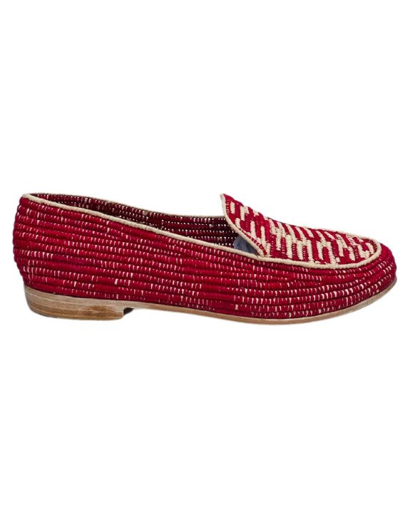 SHOES RAFFIA RED WITH NATURAL ACCENTS