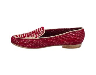 SHOES RAFFIA RED WITH NATURAL ACCENTS