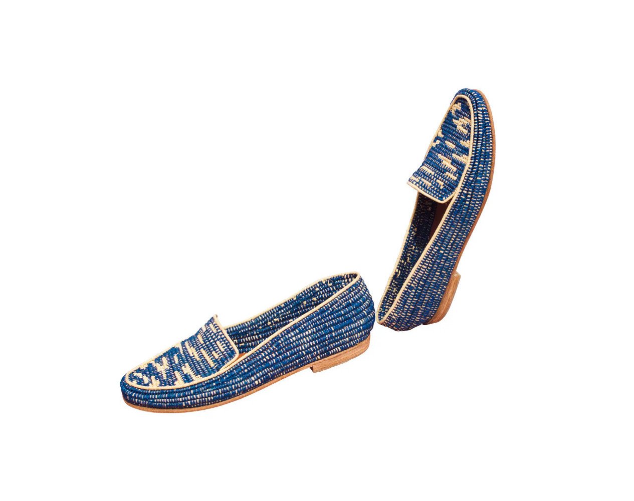 SHOES RAFFIA BLUE WITH NATURAL ACCENTS