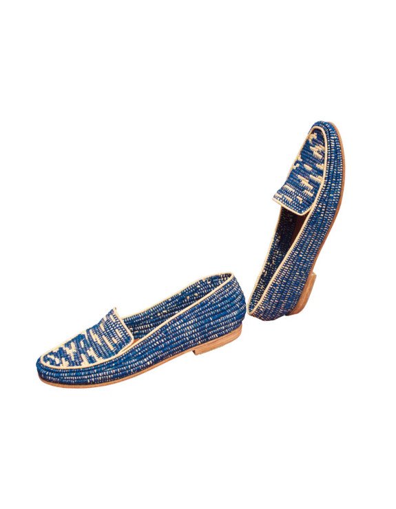 SHOES RAFFIA BLUE WITH NATURAL ACCENTS