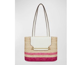 Elegant leather raffia handbag
