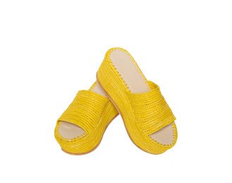 Emma Sandal Raffia High Heels | Yellow