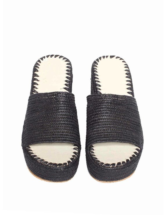 Emma Sandal Raffia High Heels | Black