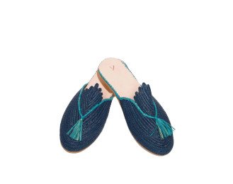 Peacock Raffia Sandal | Blue and turquoise