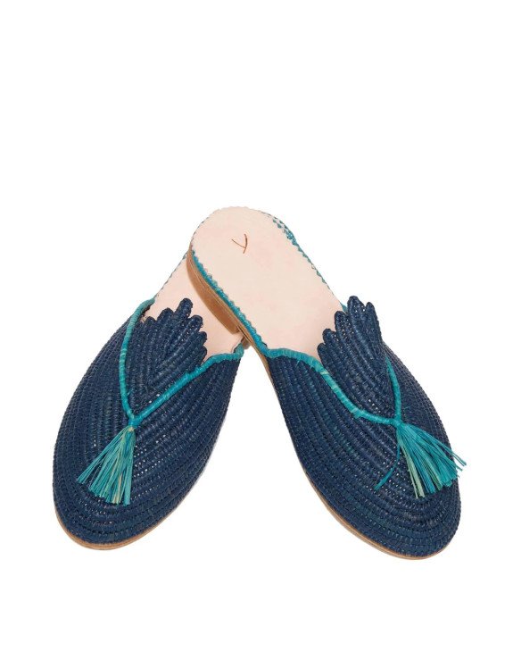 Peacock Raffia Sandal | Blue and turquoise