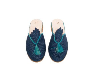 Peacock Raffia Sandal | Blue