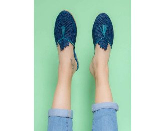 Peacock Raffia Sandal | Blue