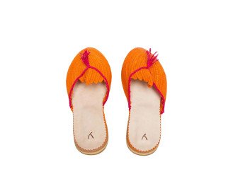 Peacock Raffia Sandal | Orange