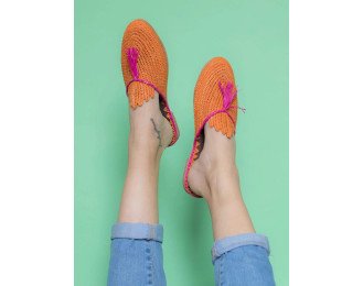 Peacock Raffia Sandal | Orange