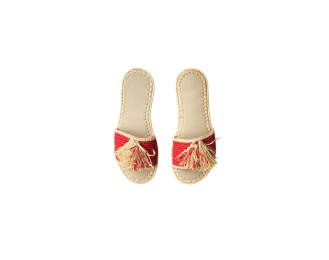 Flat Raffia Sandal  | Red - Natural