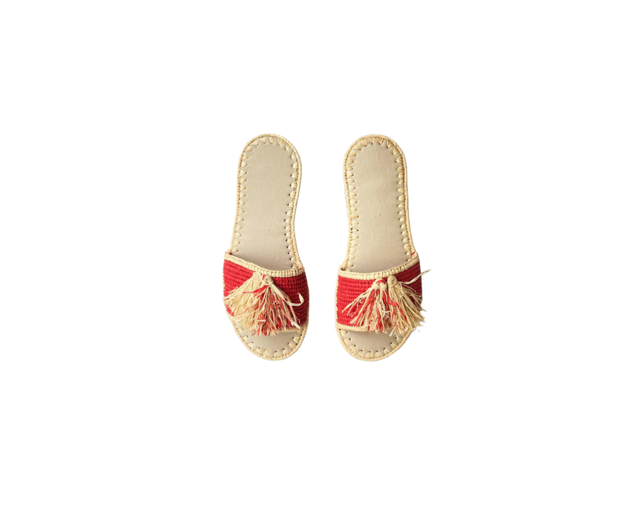 Flat Raffia Sandal  | Red - Natural