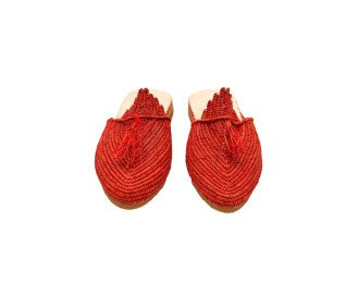 Peacock Raffia Sandal | Red