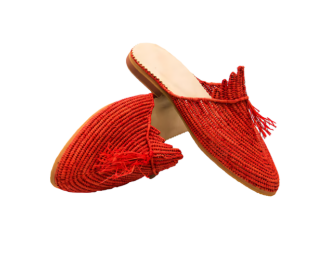 Peacock Raffia Sandal | Red