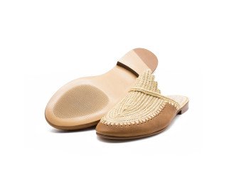 Raffia and leather Sandal | Brown - Natural