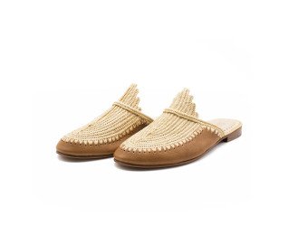 Bicolor Flat Raffia Sandal| Natural