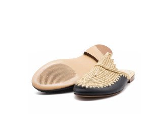 Raffia and leather Sandal | Black - Natural