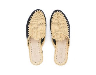 Raffia and leather Sandal | Black - Natural