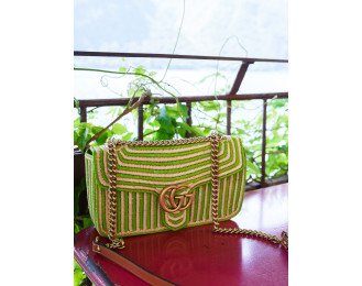 Raffia Shoulder Bag | Green And Natural