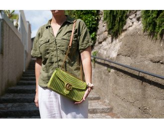 Raffia Shoulder Bag | Green And Natural