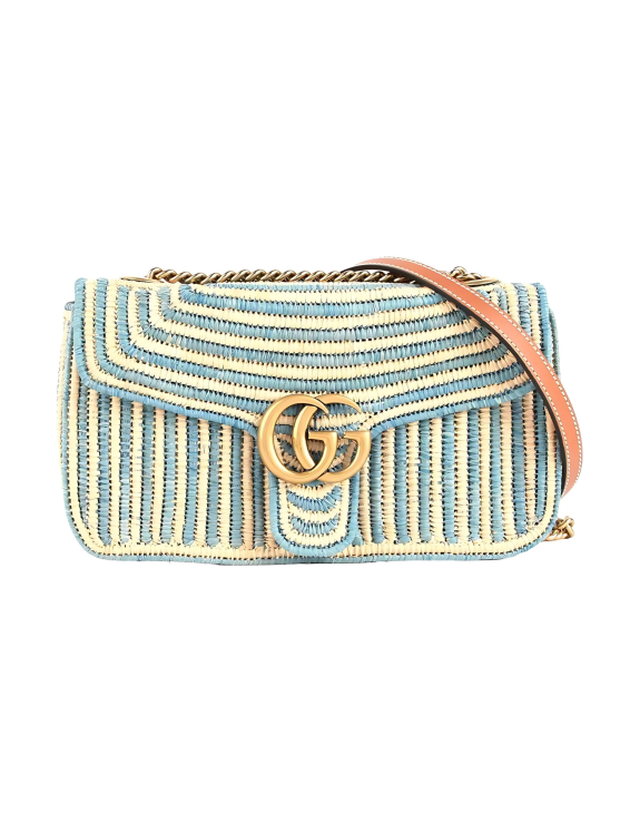 Raffia Shoulder Bag | Turquoise And Natural