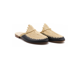 Raffia and leather Sandal | Black - Natural