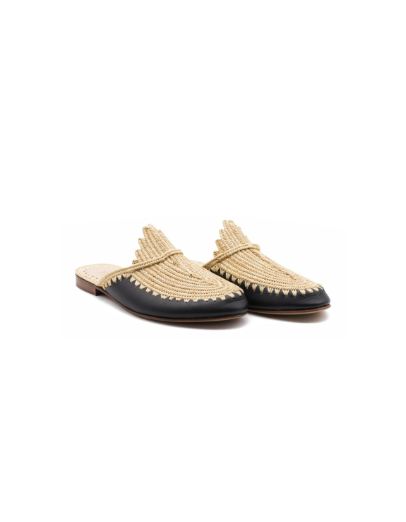 Raffia and leather Sandal | Black - Natural