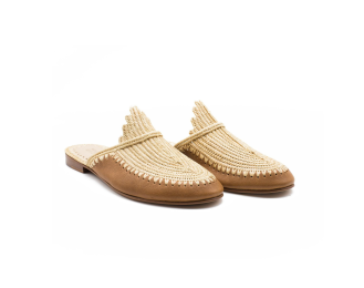 Raffia and leather Sandal | Brown - Natural
