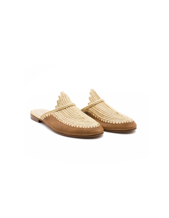 Raffia and leather Sandal | Brown - Natural