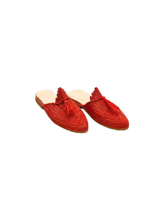 Peacock Raffia Sandal | Red